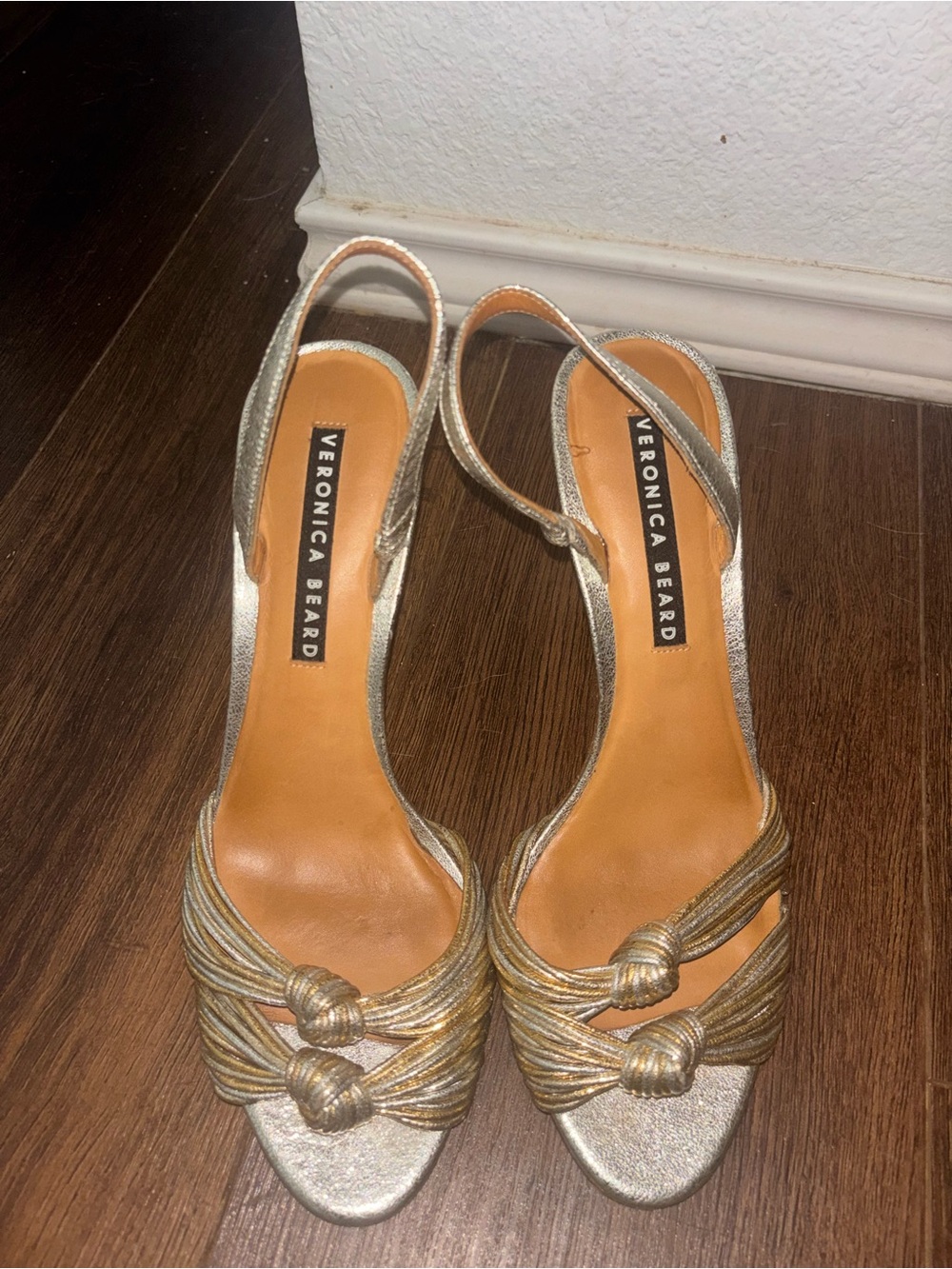 Veronica Beard Metallic Gold Knotted Slingback Heels